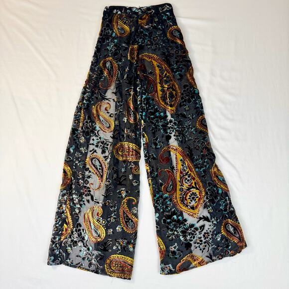 Lioness Velvet Burnout Paisley Wide Leg Pants Women's Small Whimsigoth Festival - Picture 5 of 15